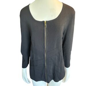 Cable & Gauge Black Zip Front Cardigan Sweater Gold Hardware XL